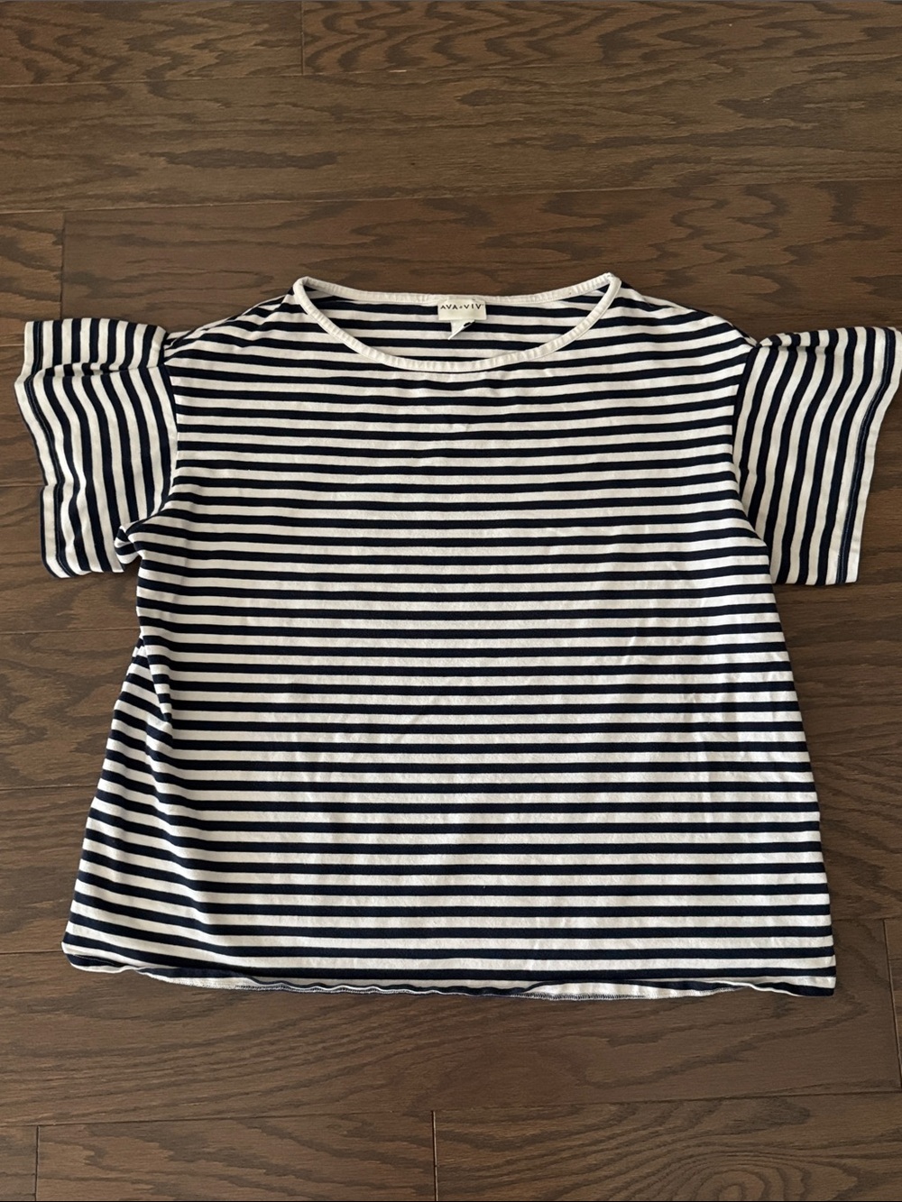 AVA & VIV Navy Blue and White Striped Shirt Top